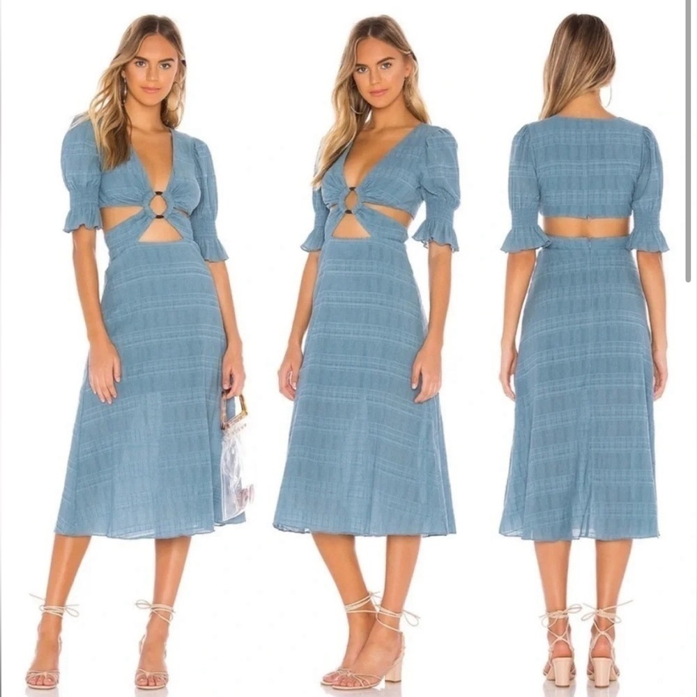 Tularosa Nanette Cut Out Midi Dress in Dusty Blue Women's Sundress Small